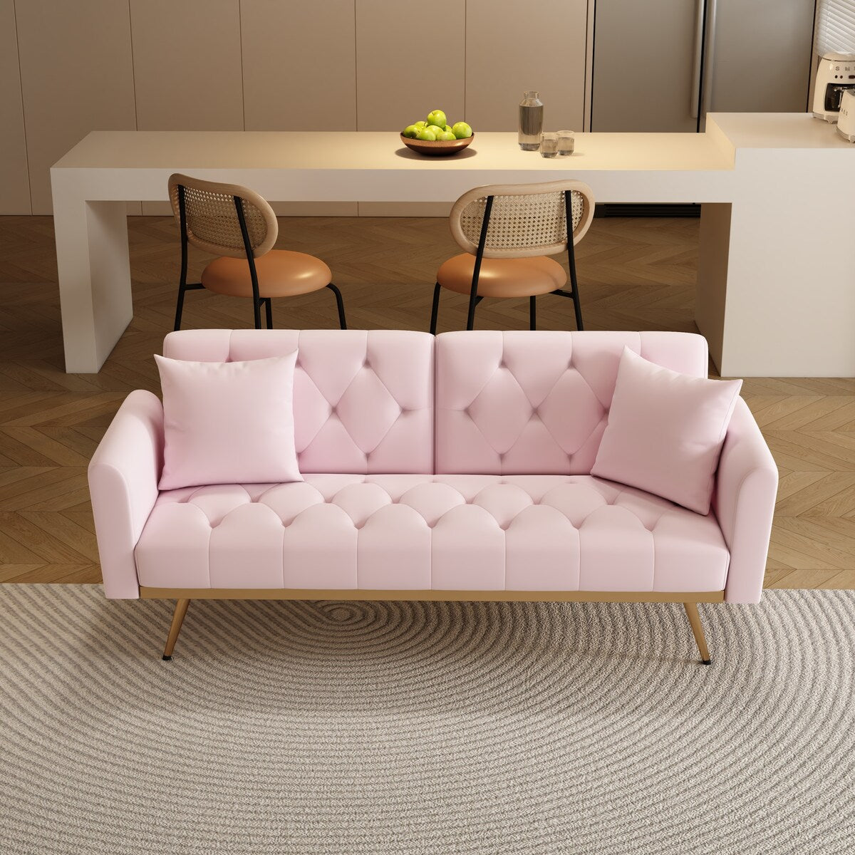 68.3"Velvet Nail Head Sofa Bed with Throw Pillow and Midfoot for Living Room