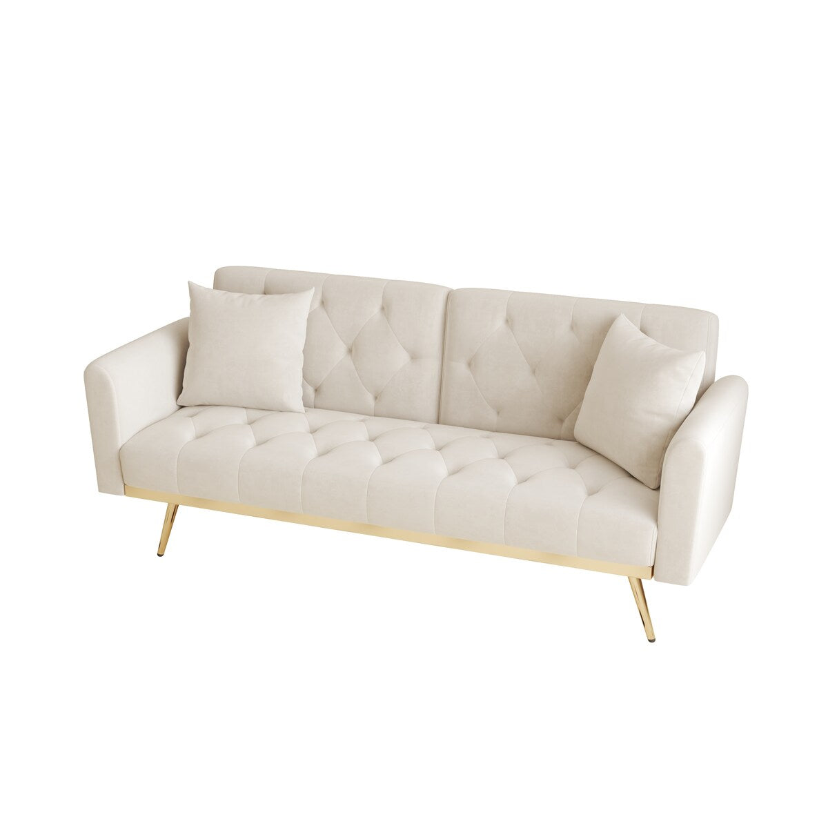 68.3"Velvet Nail Head Sofa Bed with Throw Pillow and Midfoot for Living Room