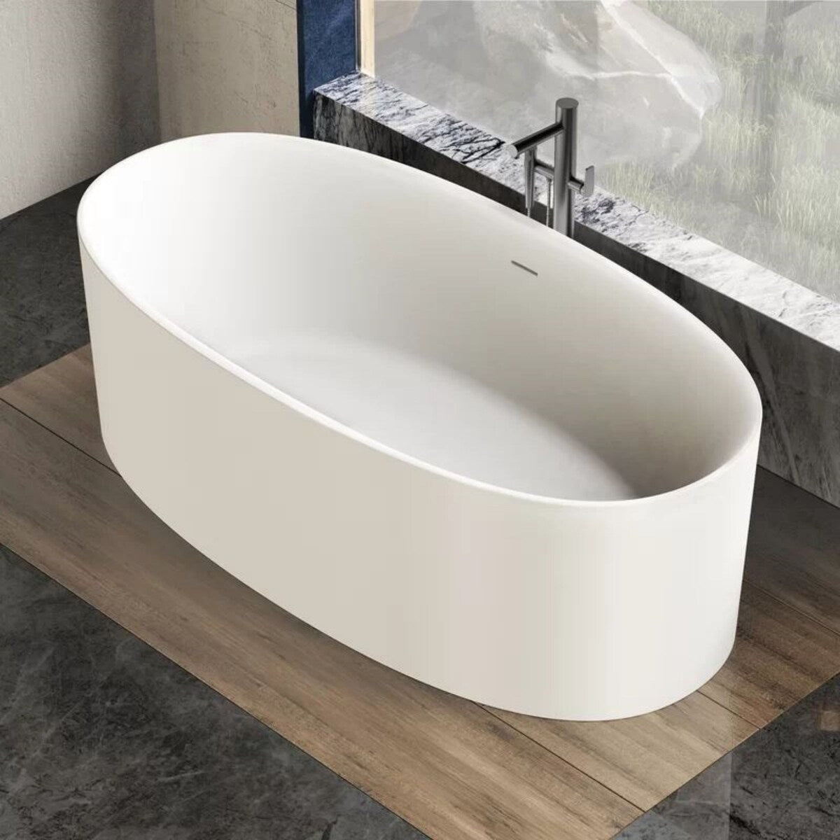 68.9" x 34.65" Freestanding Soaking Solid Surface Bathtub