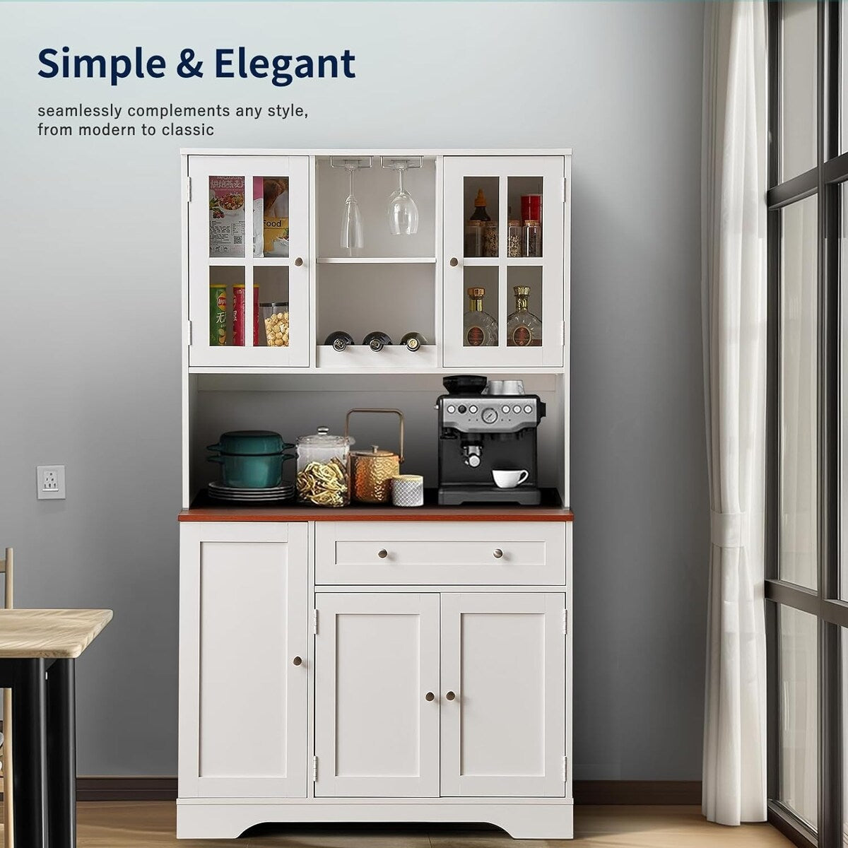 68” kitchen Pantry Cabinet with Charging Station and Microwave Stand