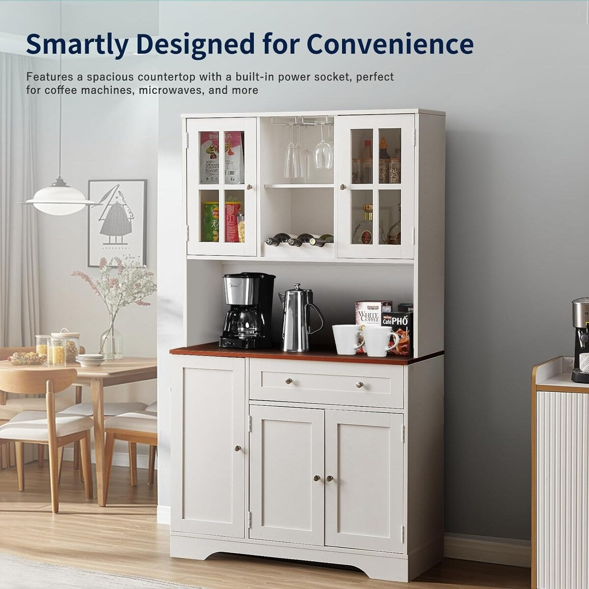 68 kitchen Pantry Cabinet with Charging Station and Microwave Stand Overstock