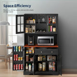 68” kitchen Pantry Cabinet with Charging Station and Microwave Stand