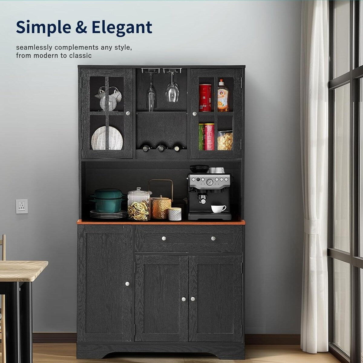 68” kitchen Pantry Cabinet with Charging Station and Microwave Stand