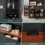 68” kitchen Pantry Cabinet with Charging Station and Microwave Stand