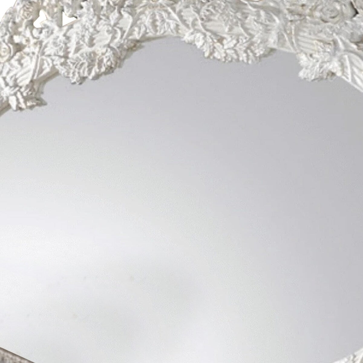 69 Inch Oval Wall Mirror, Ornate Floral Carved Wood Frame, White