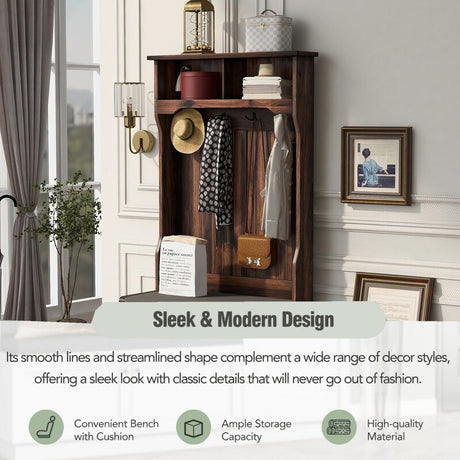 69"H Hall Tree with 4 Hooks Coat Hanger,Entryway Bench,Storage Bench,3-in-1 Design for Entrance,Hallway