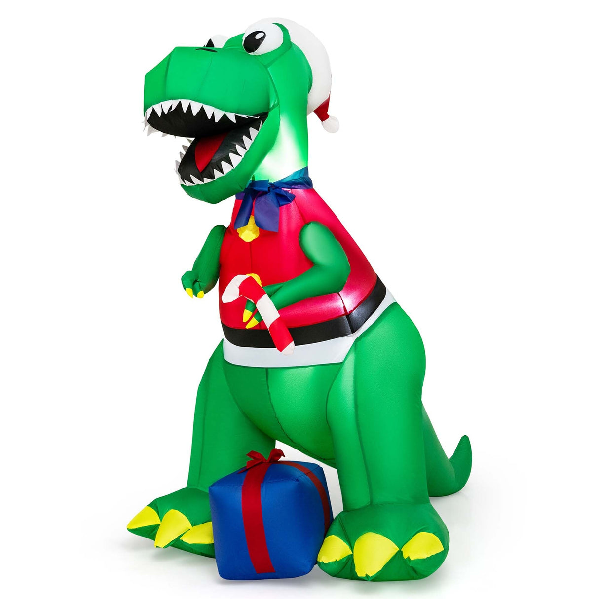6FT Inflatable Christmas Dinosaur Decoration w/ LED Lights & Gift Box