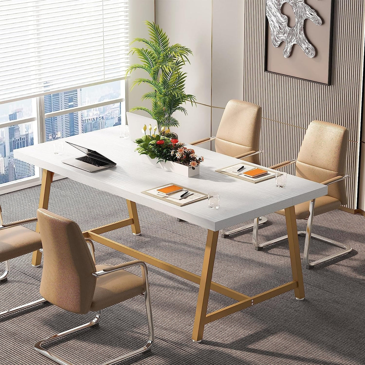 6FT Rectangle Conference Table, 70.9L Meeting Table for 6 People