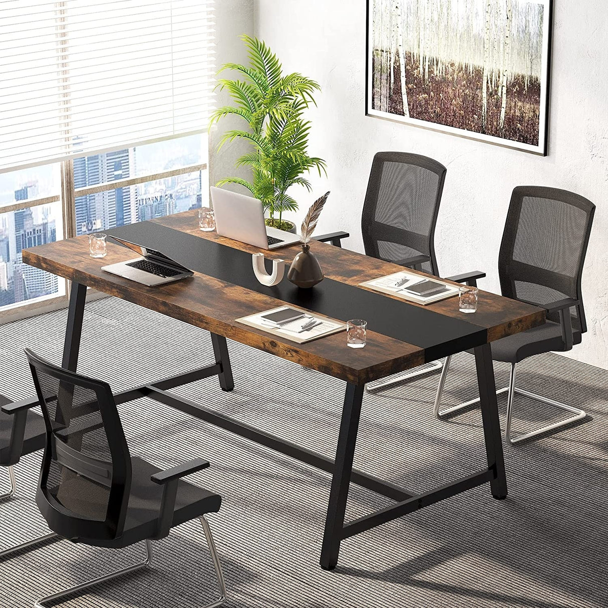 6FT Rectangle Conference Table, 70.9L Meeting Table for 6 People