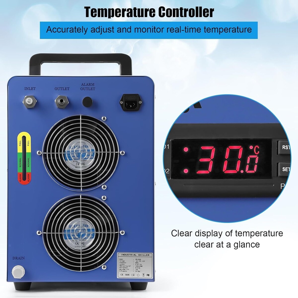 6L Industrial Water Chiller CW-5200, 0.9hp 2.6gpm Water Cooling System