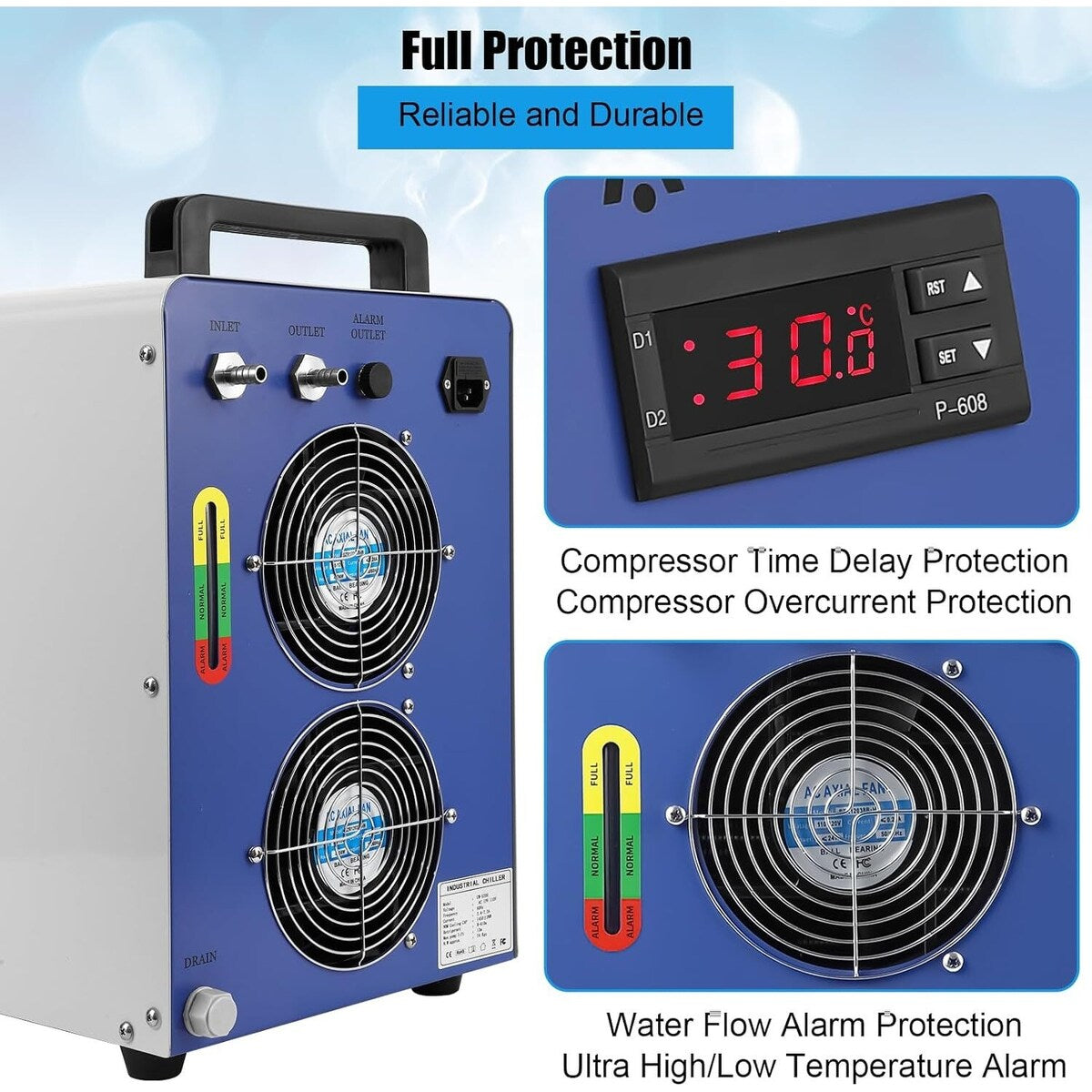 6L Industrial Water Chiller CW-5200, 0.9hp 2.6gpm Water Cooling System