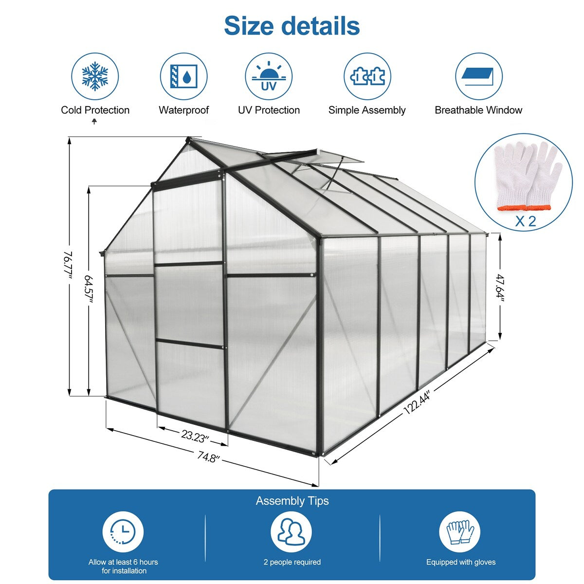 6X10FT Polycarbonate Greenhouse Raised Base and Anchor Aluminum Duty Walk-in Greenhouses for Outdoor Backyard in All Season