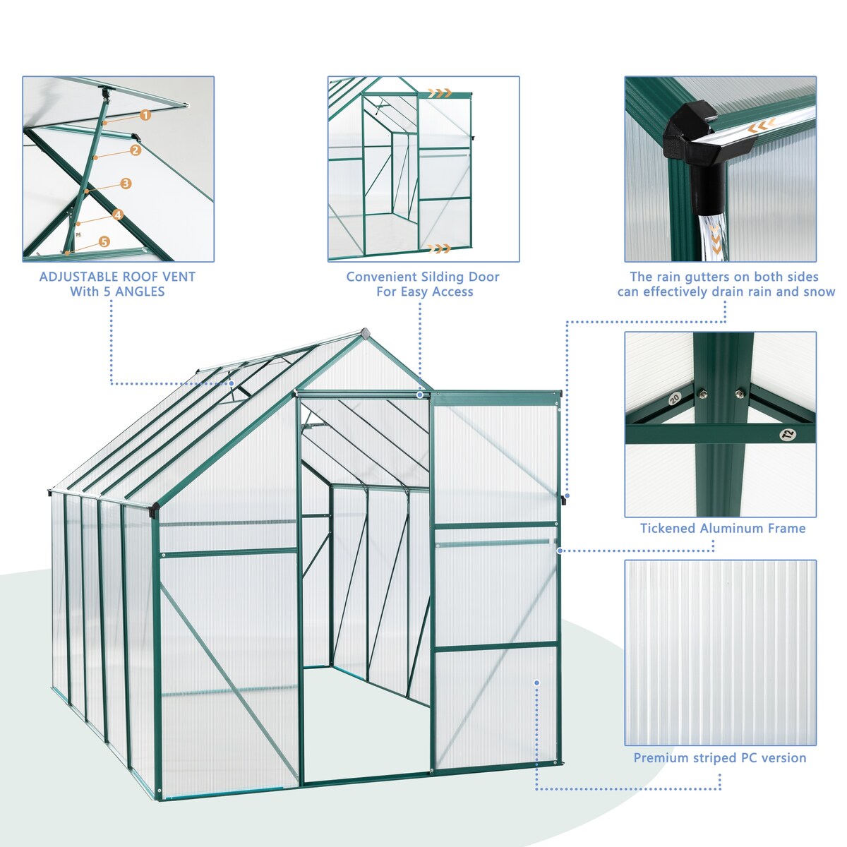 6X10FT Polycarbonate Greenhouse Raised Base and Anchor Aluminum Duty Walk-in Greenhouses for Outdoor Backyard in All Season