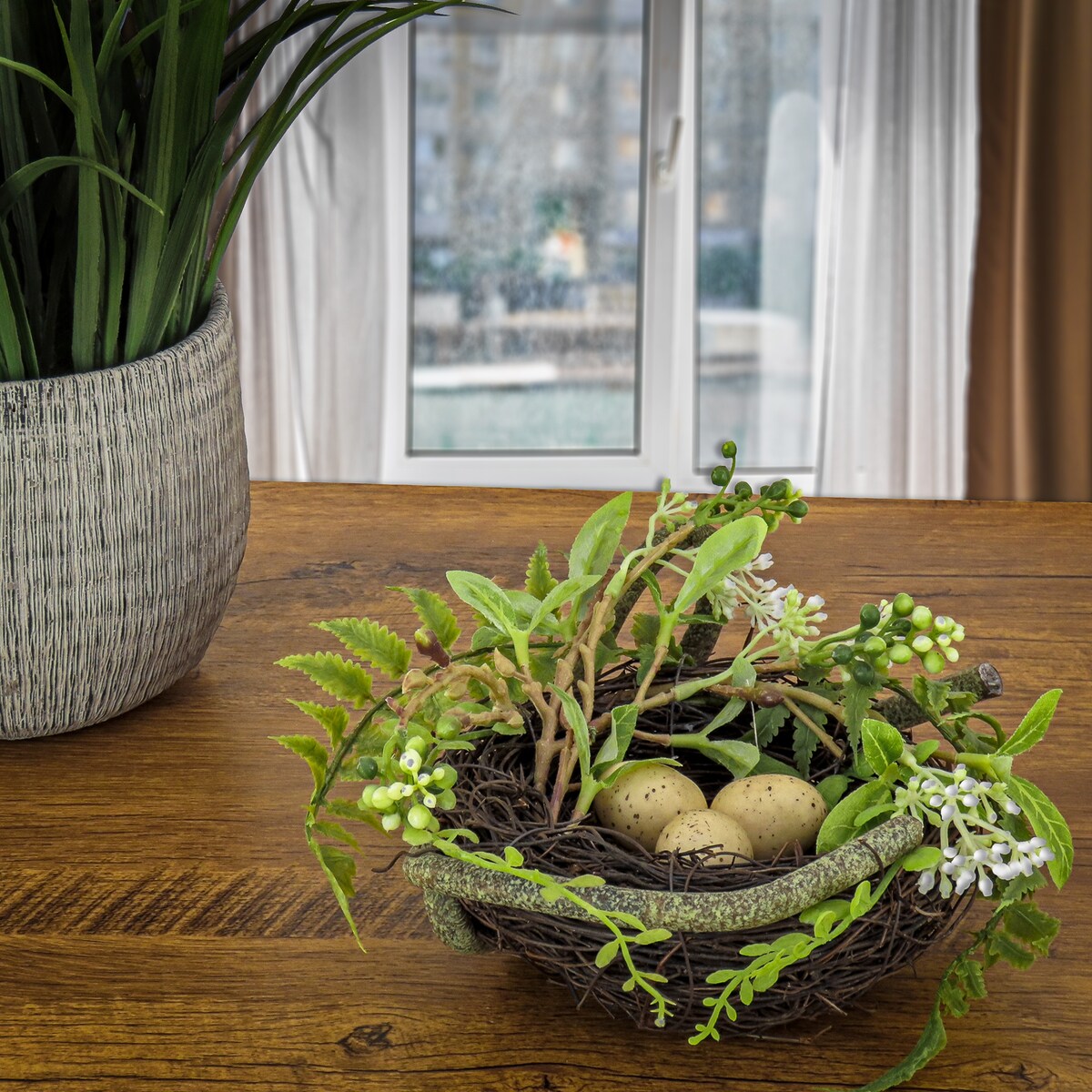 6" Bird's Nest and Greenery Table Décor - 6 in