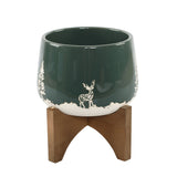 6" Ceramic Christmas Planter on Wood Stand