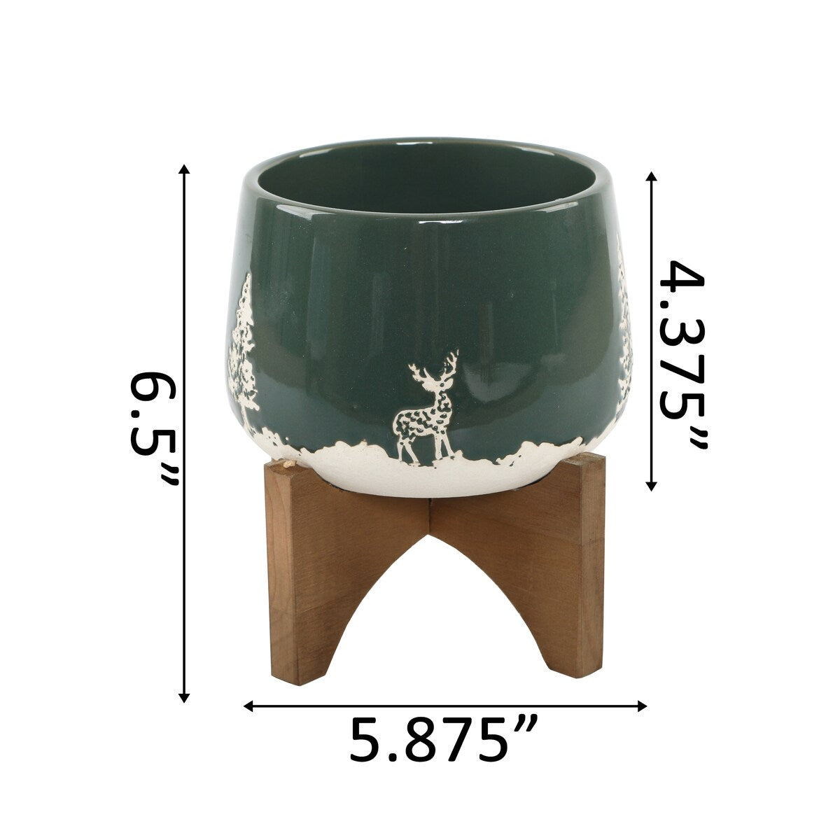 6" Ceramic Christmas Planter on Wood Stand