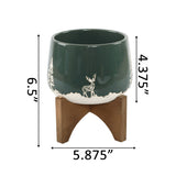6" Ceramic Christmas Planter on Wood Stand