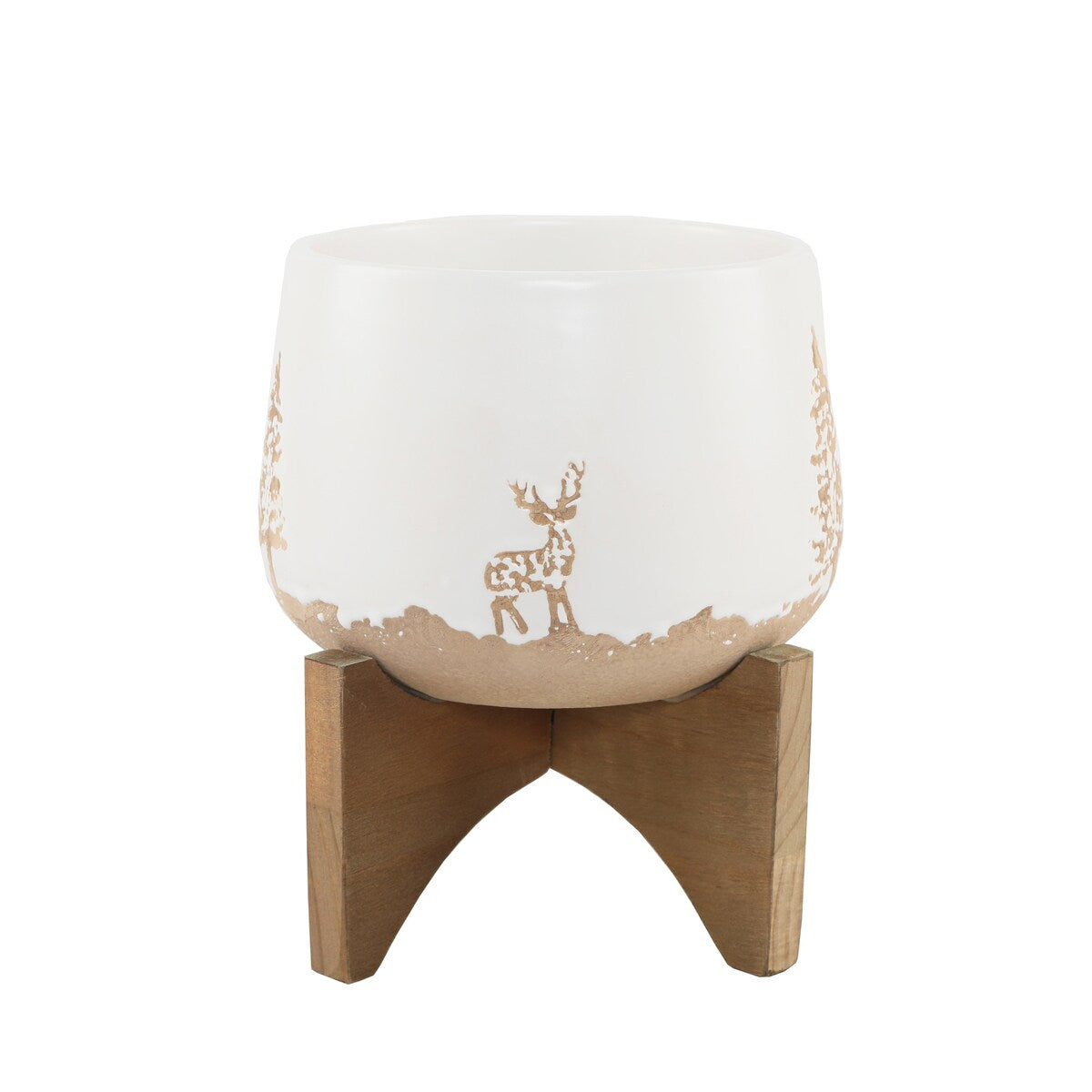 6" Ceramic Christmas Planter on Wood Stand
