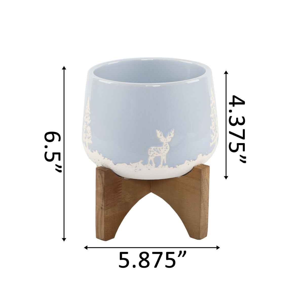 6" Ceramic Christmas Planter on Wood Stand