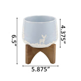 6" Ceramic Christmas Planter on Wood Stand