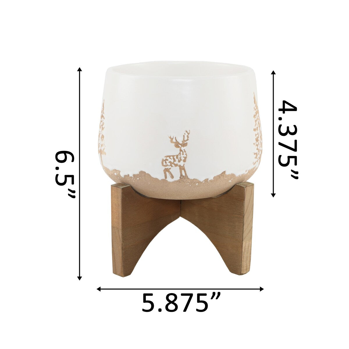 6" Ceramic Christmas Planter on Wood Stand