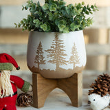 6" Ceramic Christmas Planter on Wood Stand