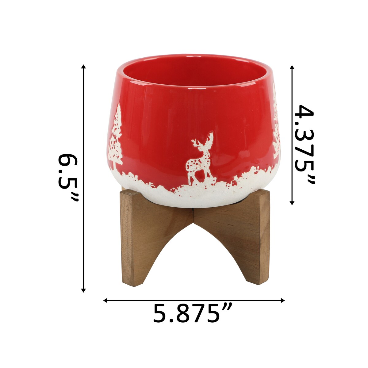 6" Ceramic Christmas Planter on Wood Stand