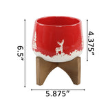 6" Ceramic Christmas Planter on Wood Stand