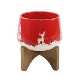 6" Ceramic Christmas Planter on Wood Stand
