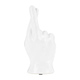 6" Crossing Fingers Signal Hand Statue Decor Contemporary White Ceramic Figurine Artsy Desk Sculpture Creative - 4" x 3" x 8"