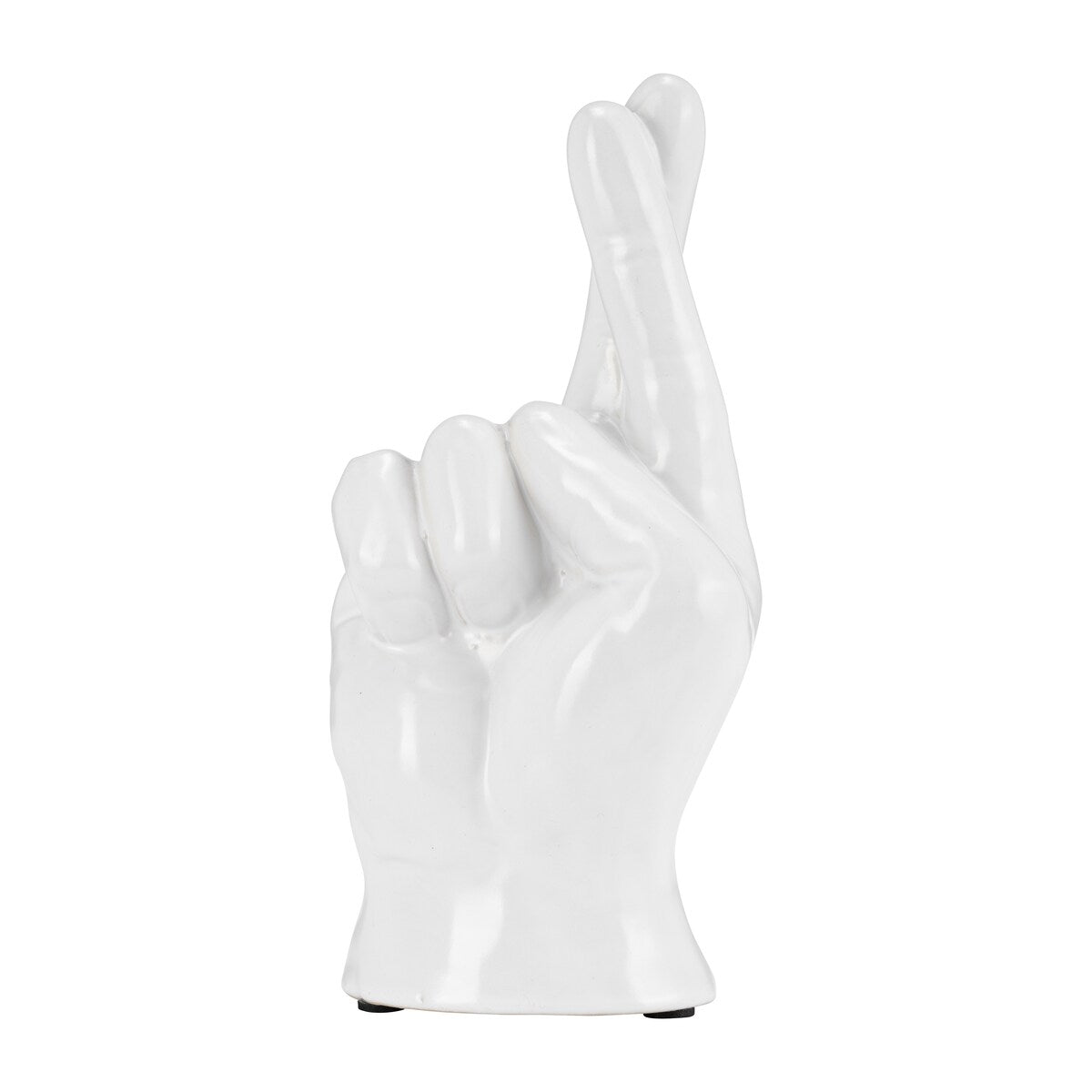 6" Crossing Fingers Signal Hand Statue Decor Contemporary White Ceramic Figurine Artsy Desk Sculpture Creative - 4" x 3" x 8"