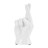 6" Crossing Fingers Signal Hand Statue Decor Contemporary White Ceramic Figurine Artsy Desk Sculpture Creative - 4" x 3" x 8"