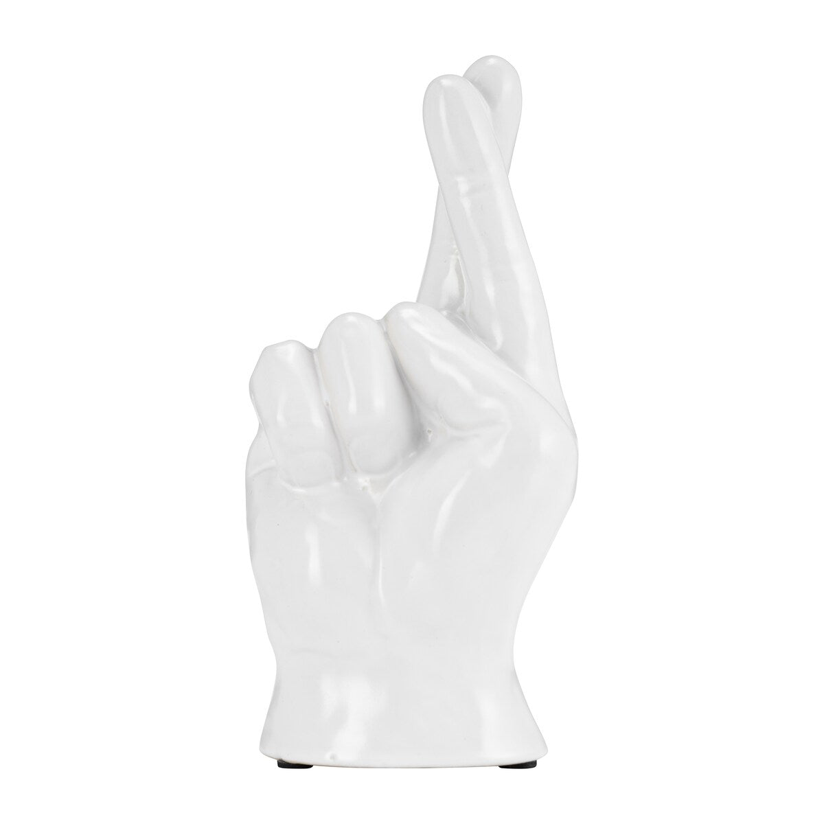 6" Crossing Fingers Signal Hand Statue Decor Contemporary White Ceramic Figurine Artsy Desk Sculpture Creative - 4" x 3" x 8"