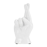 6" Crossing Fingers Signal Hand Statue Decor Contemporary White Ceramic Figurine Artsy Desk Sculpture Creative - 4" x 3" x 8"