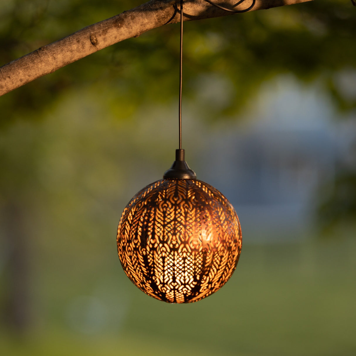 6" Hanging Sphere Solar Light, Copper