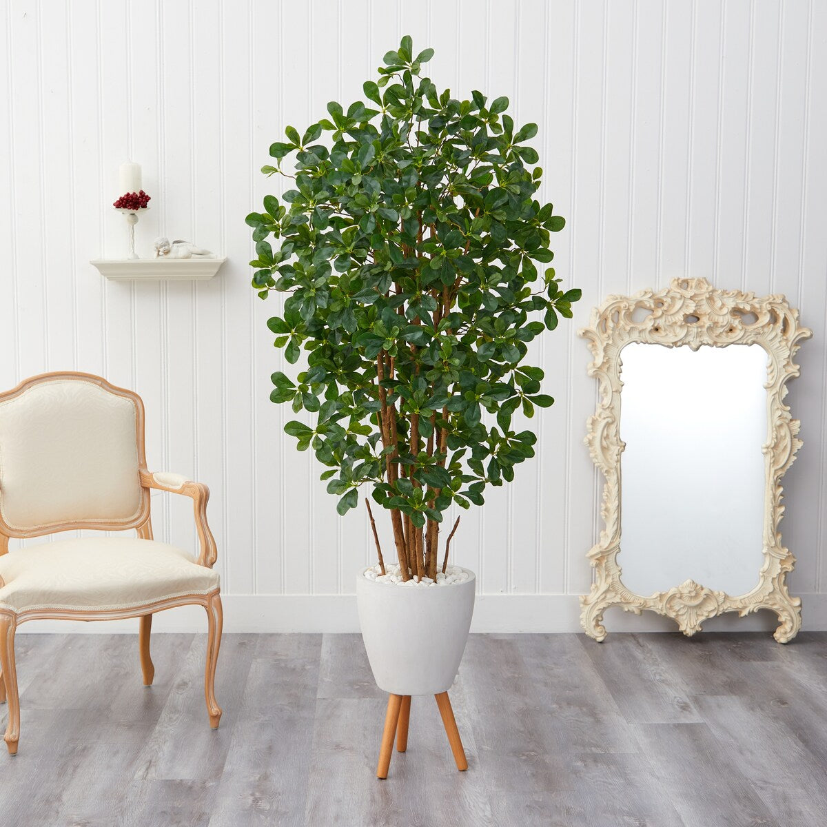6' Black Olive Artificial Tree in White Planter with Stand - 21"