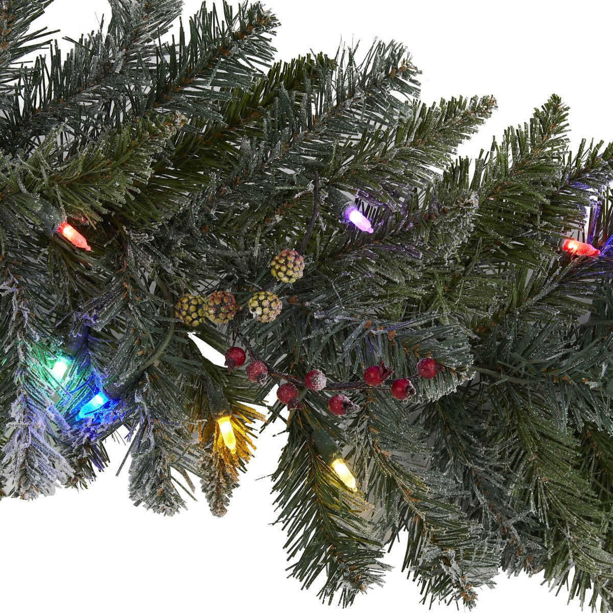 6' Flocked Artificial Christmas Garland with 50 Multicolored LED Lights and Berries - 72