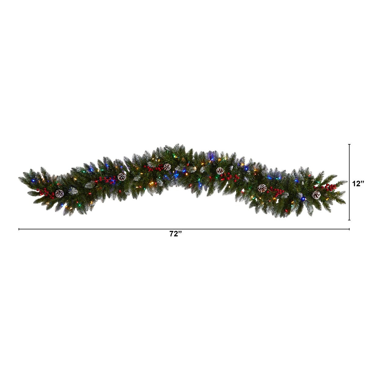 6' Snow Tipped Extra Wide Artificial Christmas Garland with Pinecones, Berries and 100 Multicolor LED Lights - 72