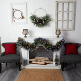 6' Snow Tipped Extra Wide Artificial Christmas Garland with Pinecones, Berries and 100 Multicolor LED Lights - 72