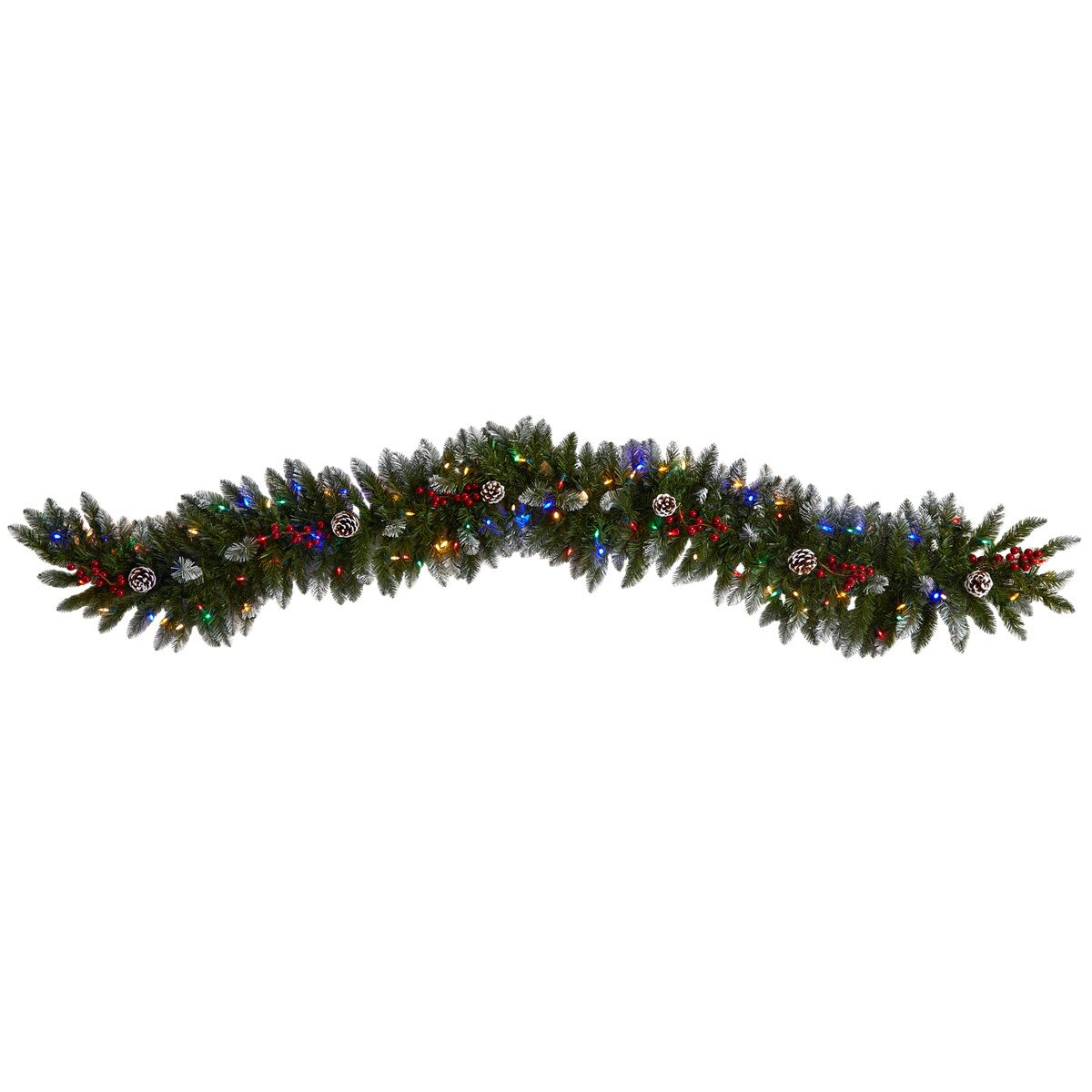 6' Snow Tipped Extra Wide Artificial Christmas Garland with Pinecones, Berries and 100 Multicolor LED Lights - 72
