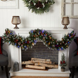 6' Snow Tipped Extra Wide Artificial Christmas Garland with Pinecones, Berries and 100 Multicolor LED Lights - 72