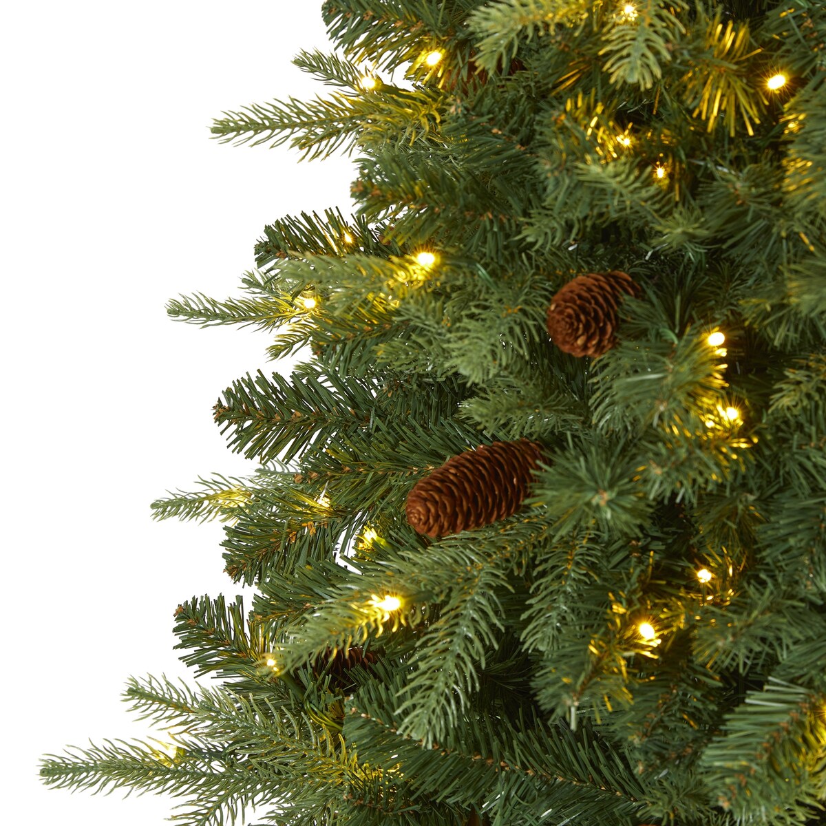 6' Wellington Spruce "Natural Look" Artificial Christmas Tree with 300 Clear LED Lights and Pine Cones