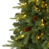 6' Wellington Spruce "Natural Look" Artificial Christmas Tree with 300 Clear LED Lights and Pine Cones