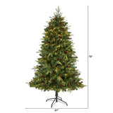6' Wellington Spruce "Natural Look" Artificial Christmas Tree with 300 Clear LED Lights and Pine Cones