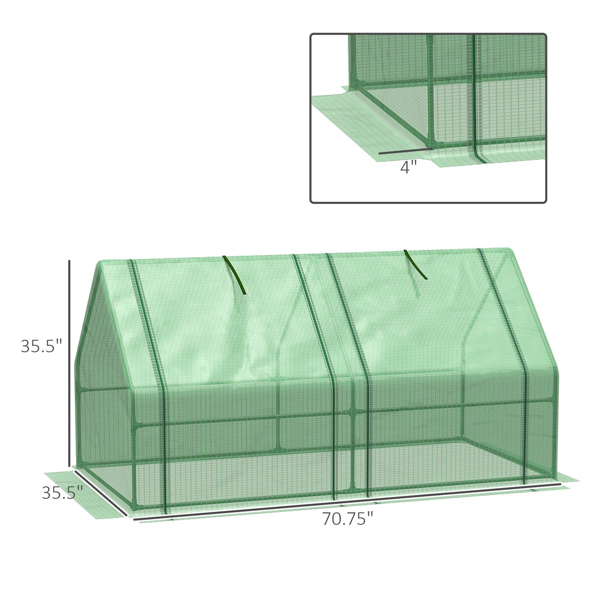 6' x 3' x 3' Portable Mini Greenhouse Outdoor Garden with Large Zipper Doors and Water/UV PE Cover