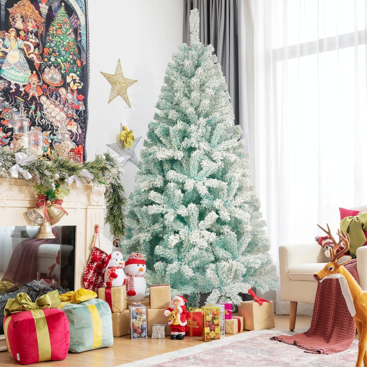 6ft Artificial Christmas Tree with 300 LED Lights and 600 Bendable Branches