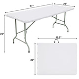 6ft Plastic Rectangle Folding Table, White