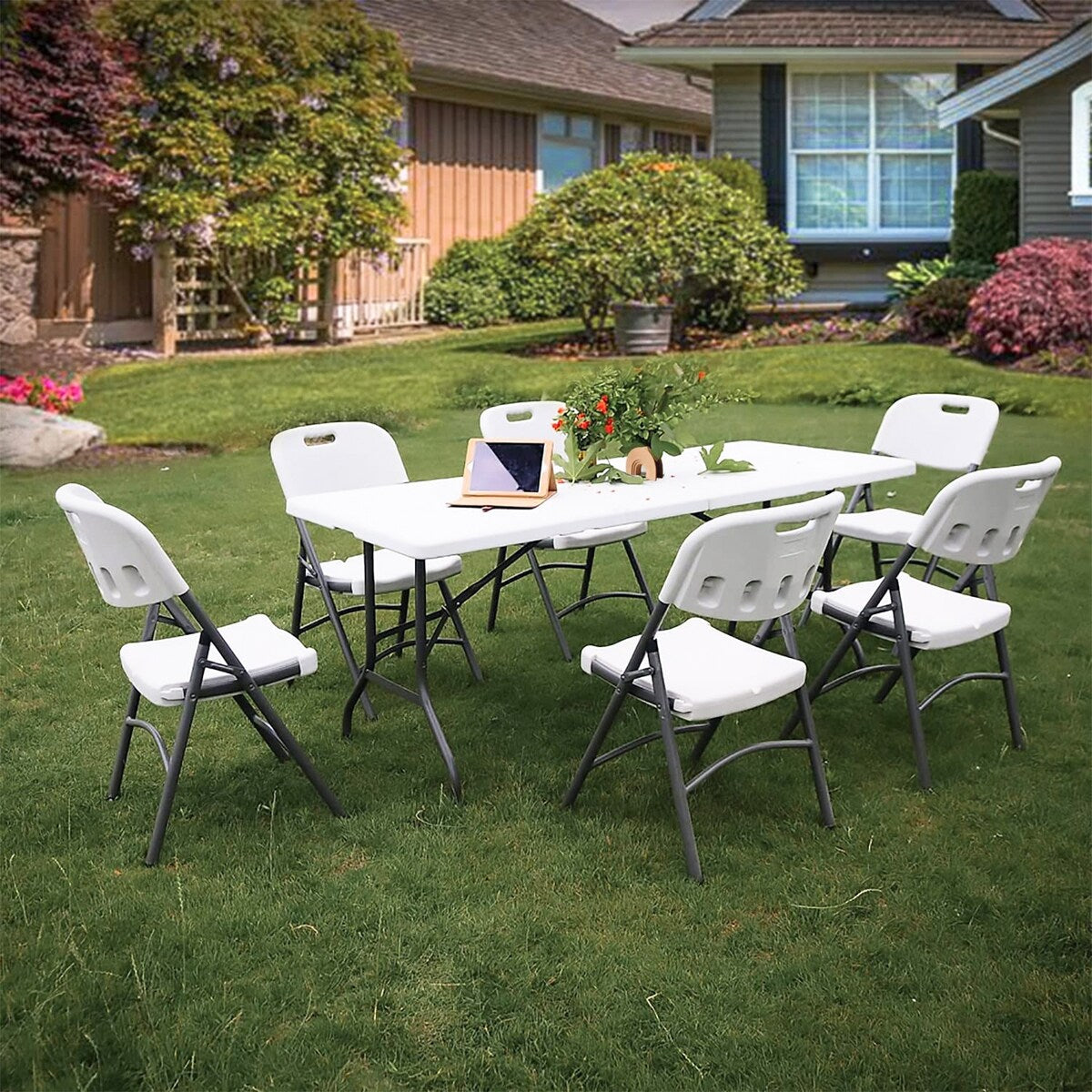 6ft Plastic Rectangle Folding Table, White