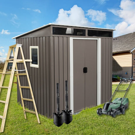 6ft x 5ft Outdoor Metal Storage Shed With window Transparent plate 