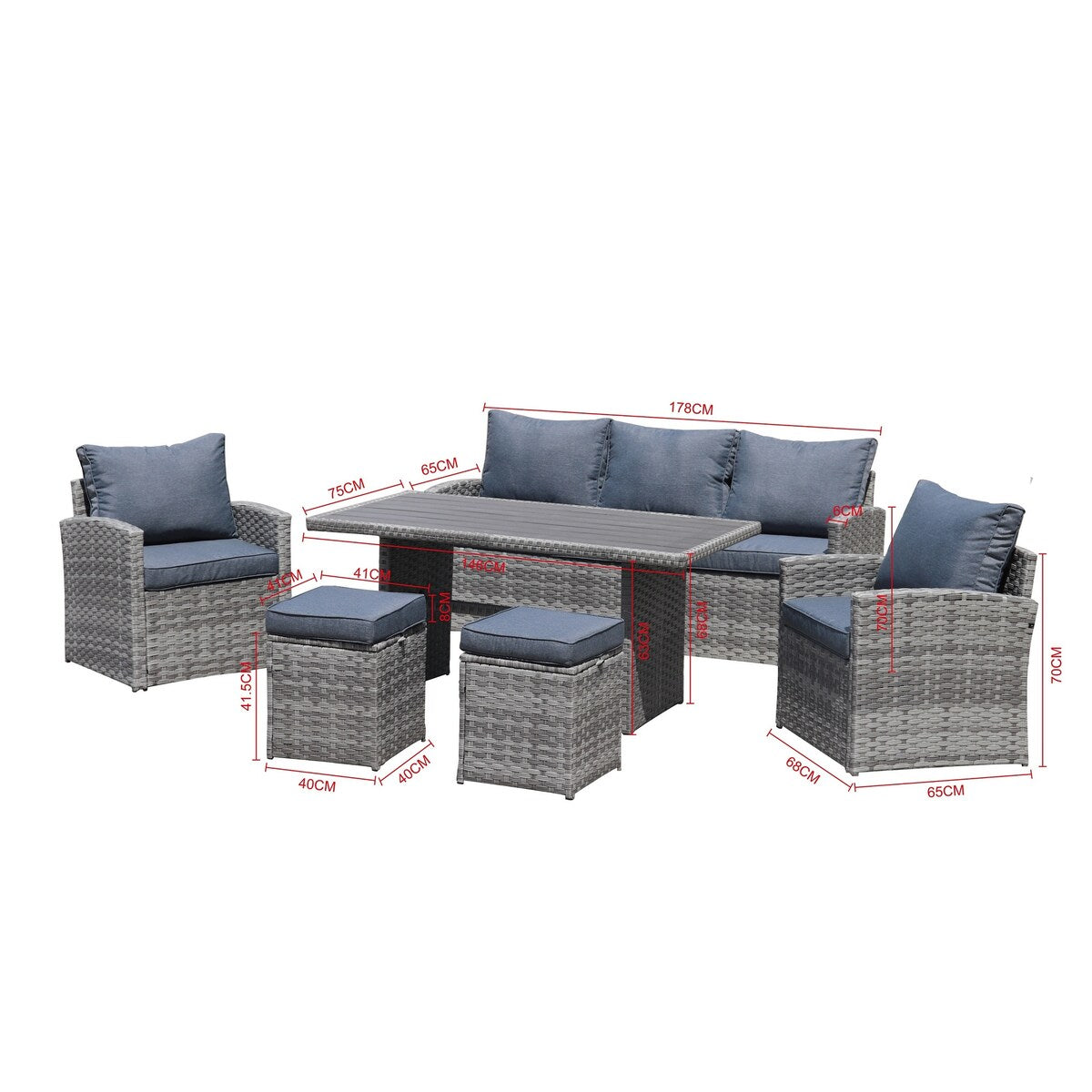 6pcs Outdoor PE Rattan Sofa Set with Removable Cushions